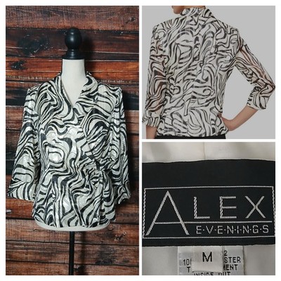 Alex Evenings Jacket Size M Wrap Tie Front 3/4 Length Cuffed Sleeves Metallic