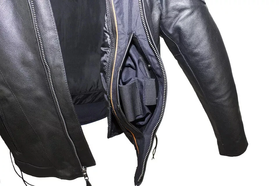 Chaqueta de motociclista de cuero negra ventilada para hombre con forro de cremallera y ventilaciones de aire Foto 3 de 4