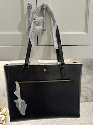 【RALPH LAUREN】TheRalphBag トートバッグ★スエードライニング New With Tags Ralph Lauren RLL Black Leather Tote Epi Gold