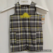 Carter's Size 6M Infant Boys Plaid Sleeveless Romper Dinosaur