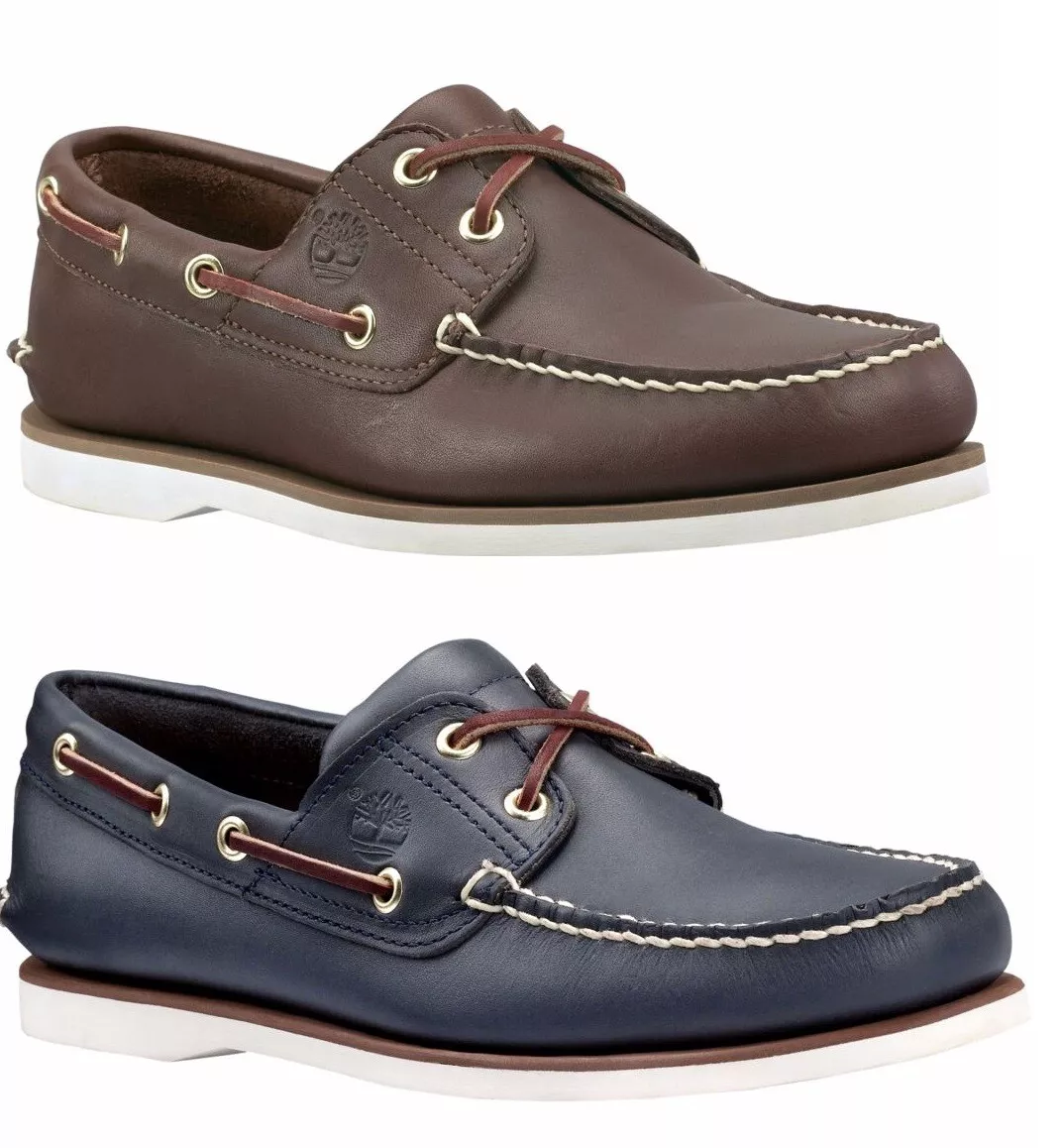 Timberland Men'S 2 Eye Classic Leather Boat Shoes Blue / Brown Style  74035 74036 | Ebay