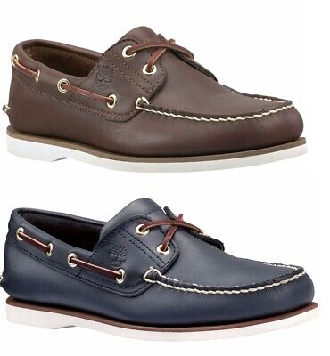 Timberland Men&#039;s 2 Eye Classic Leather Boat Shoes Blue / Brown Style 74035 |