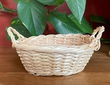 Vintage 1980's Wicker Laundry Basket w Handles Small Miniature 6"L  X 4"W  X 3"H
