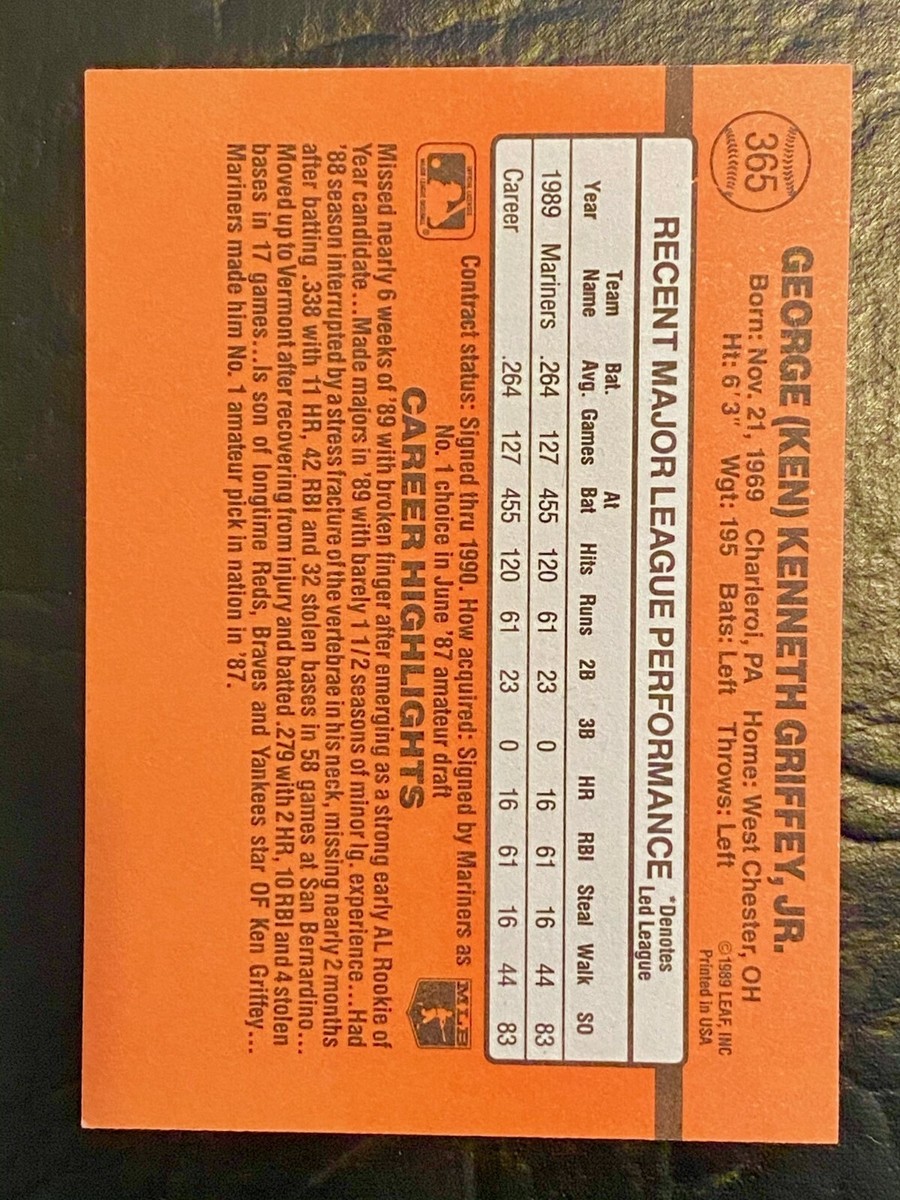 Ken Griffey Jr. Donruss 90 #365 (Error card without dot and blank