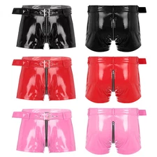 Mens Boxer Shorts Night Briefs Wet Look Underwear Nightwear Underpants Party