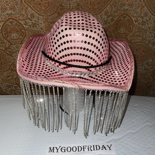 LIGHT UP SEQUIN PINK COWBOY HAT - COUNTRY FUN! 2 Flashing Lights , Solid Light - Picture 3 of 6