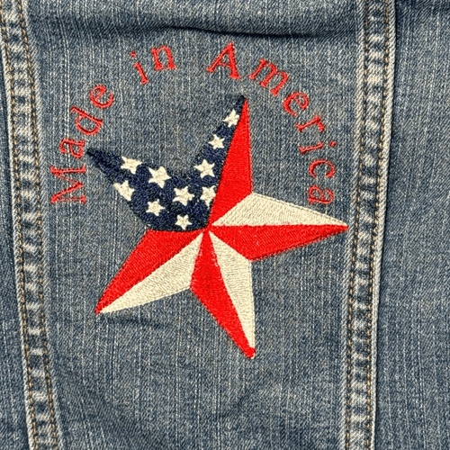 Gap Girls Jean Trucker Jacket Size XS Embroidered Made in America Flag Star - Picture 3 of 5