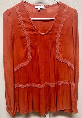 Anthropologie Ro & De Top Womens Small Rust Orange Boho Blouse Shirt Small Hippy