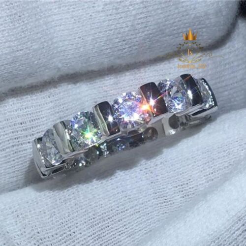 Round Cut 2.00 Carat Moissanite Eternity Wedding Band Solid 14K White Gold VVS1 - Picture 2 of 16