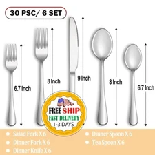 Juego de Cubiertos de Acero Inoxidable de 30 Piezas Cubiertos Tenedores Cuchillo