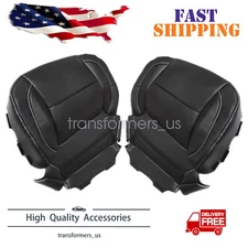 For 2014-2019 Chevy Silverado Driver & Passenger Bottom Leather Seat Cover Black