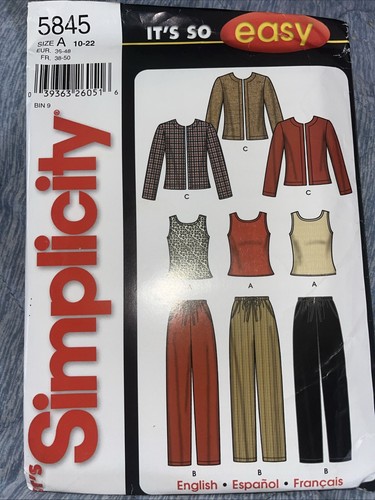 Simplicity Sewing Pattern 5845 Top Pants Jacket Misses Size 10-22 It’s So Easy - Picture 1 of 2