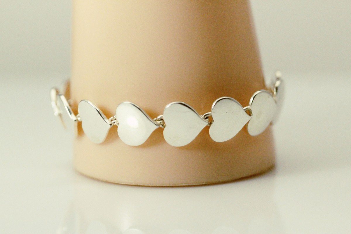 Hans Hansen 925 Sterling Silver Heart Links Bracelet 28.2 Grams