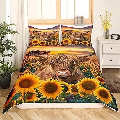 Highland Kuh Bettwäsche Set Kinder Sonnenblume Rinder Bettdecke voll - Bild 5 von 22