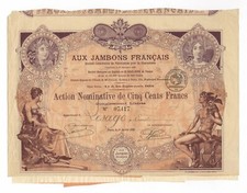 Aux Jambons Francais S.A. – Paris – Namens-Aktie von 1921 – FEINKOST-Hersteller!