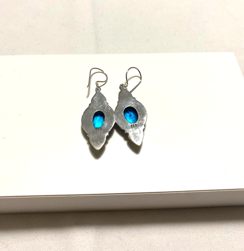 Luxury Earrings Balinese 925 Sterling Silver Handmade with Genuine Blue Topaz - Picture 5 of 5