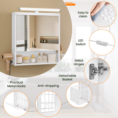 Armadietto Da Bagno Con Specchio Con Illuminazione a LED, Armadio Da Bagno a Par - Foto 6 di 13