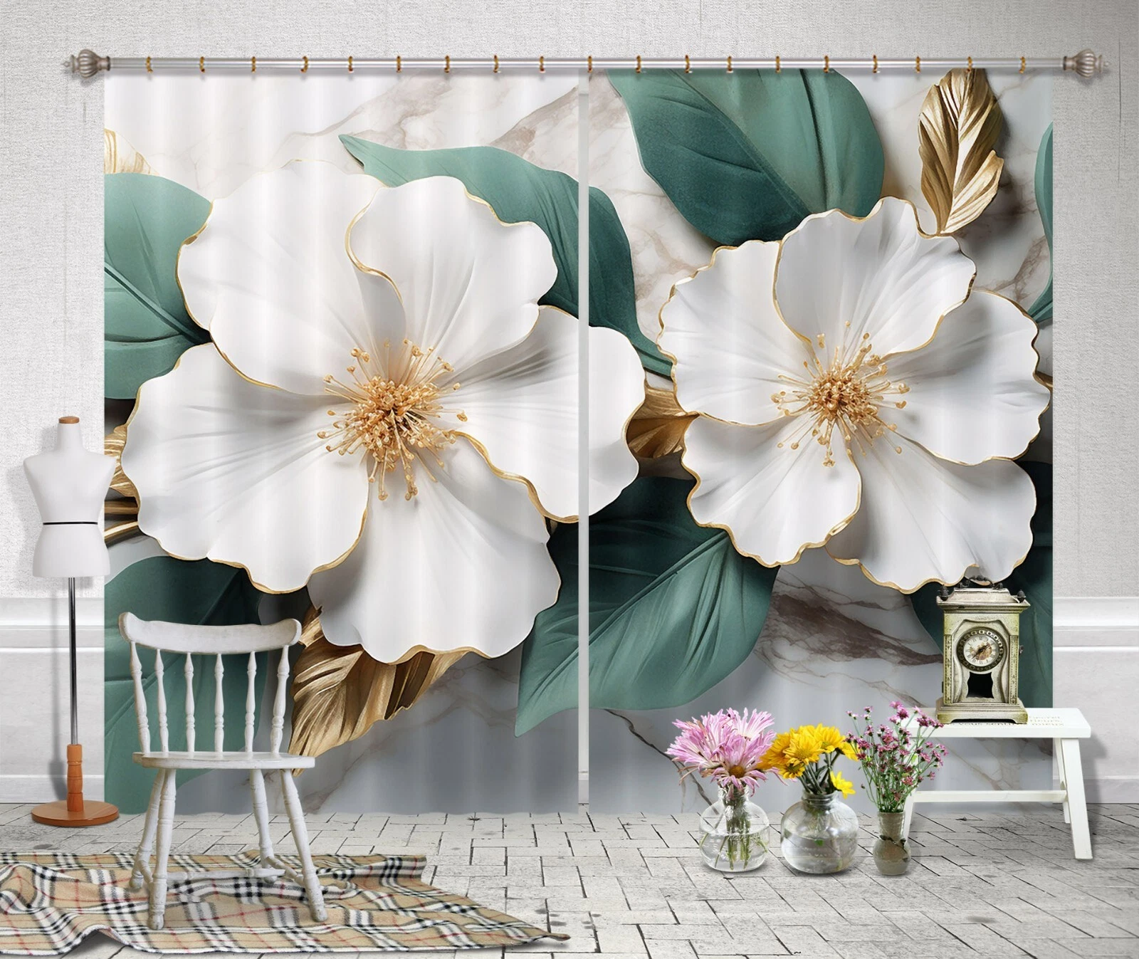 3D Elegant Flower B6492 Photo Curtain Window Blockout Fabric Amy 2024
