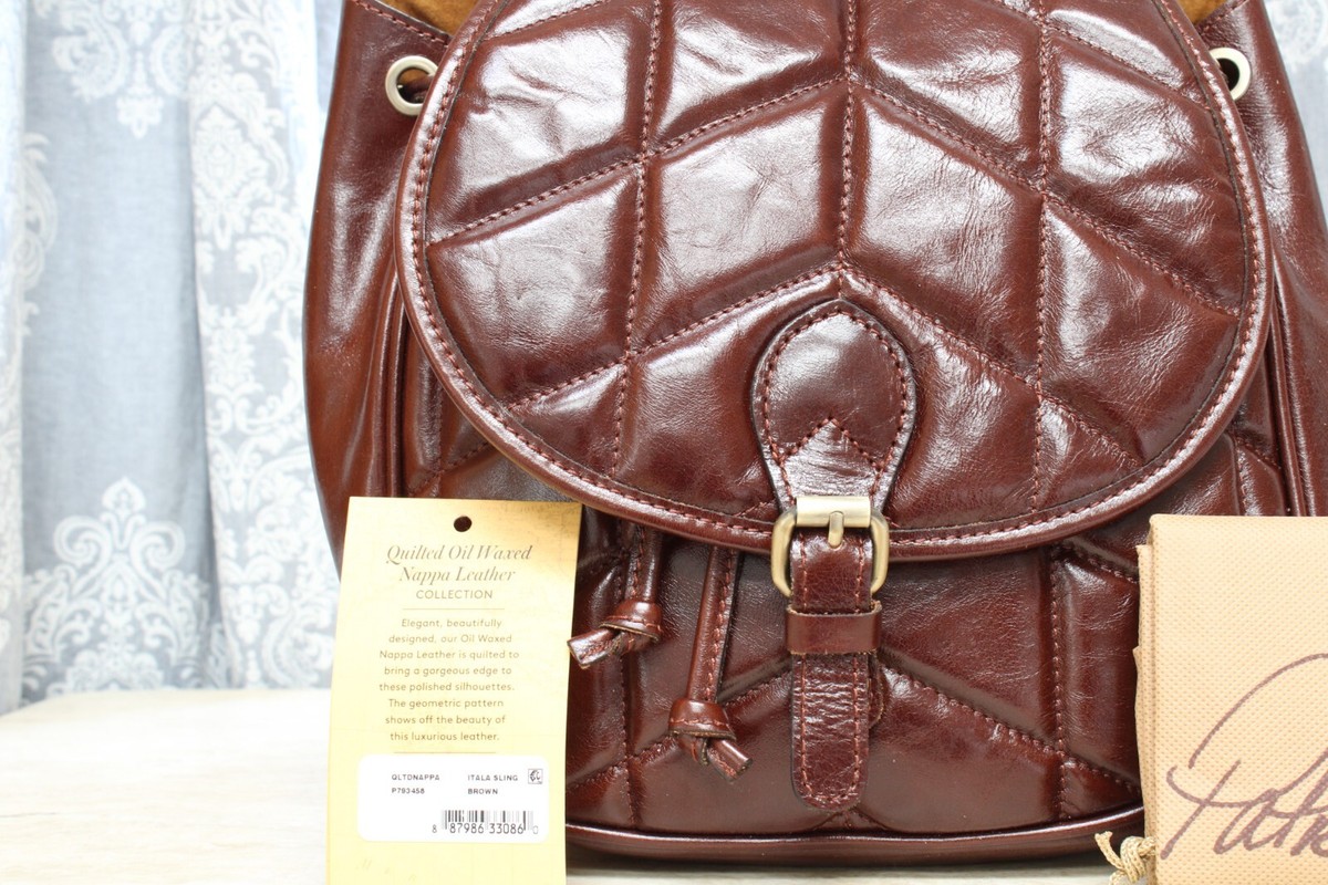 Patricia Nash Quilted Oil Waxed Brown Leather Sling Bag Drawstring Backpack Patricia Nash Aberdeen Brown Leather Small Backpack Purse  main image 3