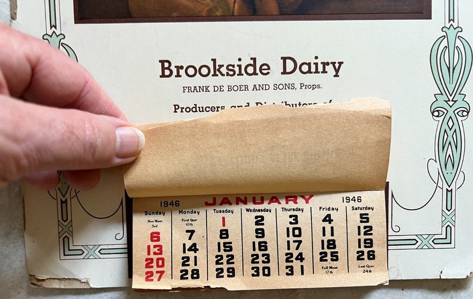 Vintage 1946 Brookside Dairy Glen Rock NJ Calendar All 12