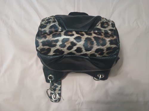 KATHY VAN ZEELAND LARGE BLACK WITH LEOPARD TRIM HANDBAG with RHINESTONES - Picture 6 of 17