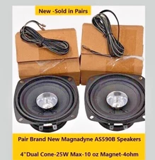 Brand New 2-Pack Magnadyne AS590B 4" Dual Cone Speaker 4 Ohm 25 Watts 75Hz-16kHz