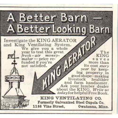 King Ventilating Co Owatonna Aerator Cupola 1913 Magazine Advertisement AE7-N7 - Picture 1 of 2
