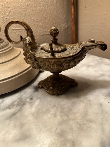Lampe à pétrole vintage ou ancienne style génie 3" Aladdin’s lampe visage lion - Photo 3/15