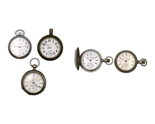 5 ANTIQUE ELGIN ROCKFORD HAMILTON HAND WOUND 16s POCKETWATCH LOT BASE METAL