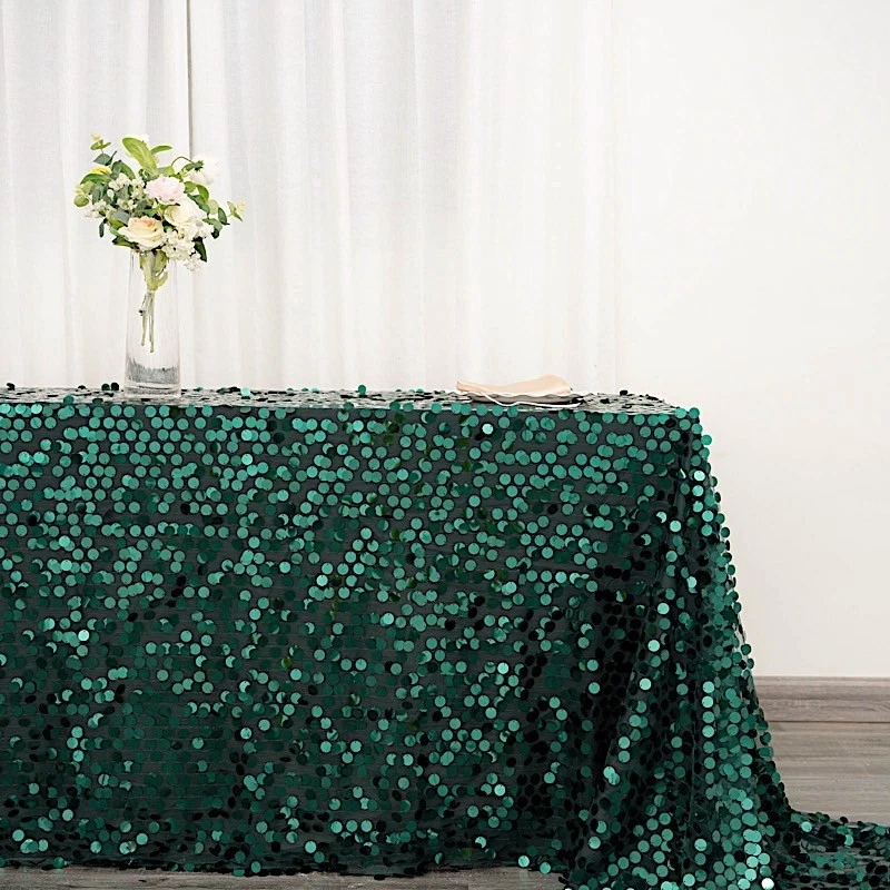 Hunter Green Rectangular 90x156" Large Payette Sequin Tablecloth Catering SALE - Image 4 of 4