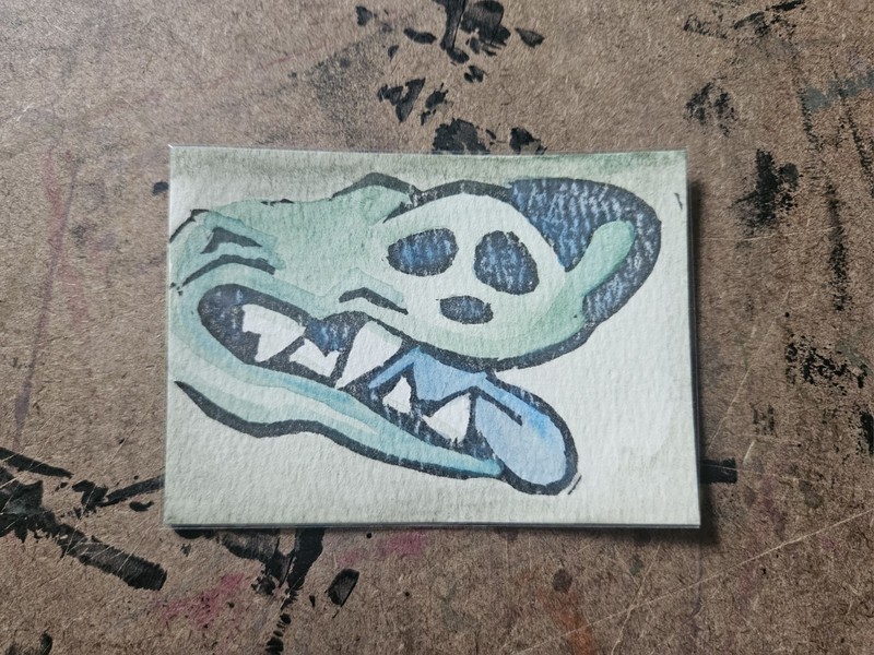 ACEO Original Watercolor By P0cketPup, "Mawful - Green", Mawful Series