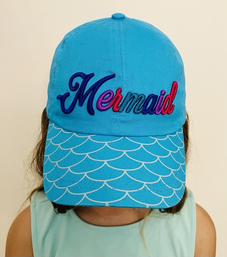 Little Girls MERMAID Hat Teal Blue Adjustable Baseball Cap By Julie & Joe - Picture 2 of 18