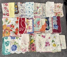 Vintage Lot of 65 Hanky Handkerchiefs Floral Scalloped Crochet Edges Embroidered