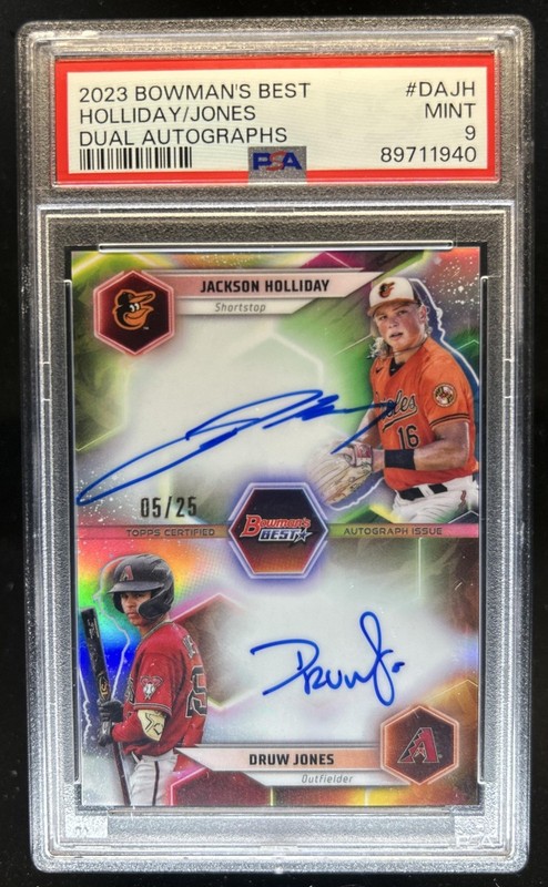 2023 Bowman's Best Druw Jones Jackson Holliday Dual Auto Autograph #/25 PSA 9