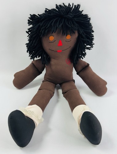 Vintage Aunt Debby Black Rag Doll 24" Fabric Cloth Raggedy Ann Style I Love You