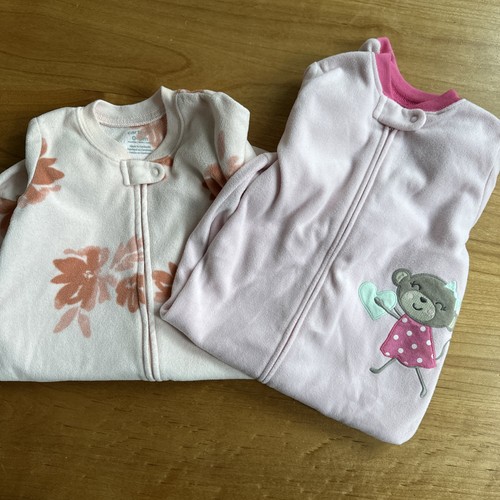 Carter's Baby Girl Fleece Sleep Sack Full Zip One Size 0-3 Months Lot Of 2