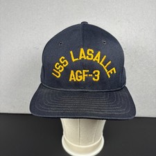 Vintage USS La Salle AGF-3 Ship Cap Hat Navy Blue Snapback Bartlett Made in USA