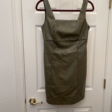 The Drop Womens Mini Dress Sz S Vegan Leather Square Neck Olive Green Bodycon