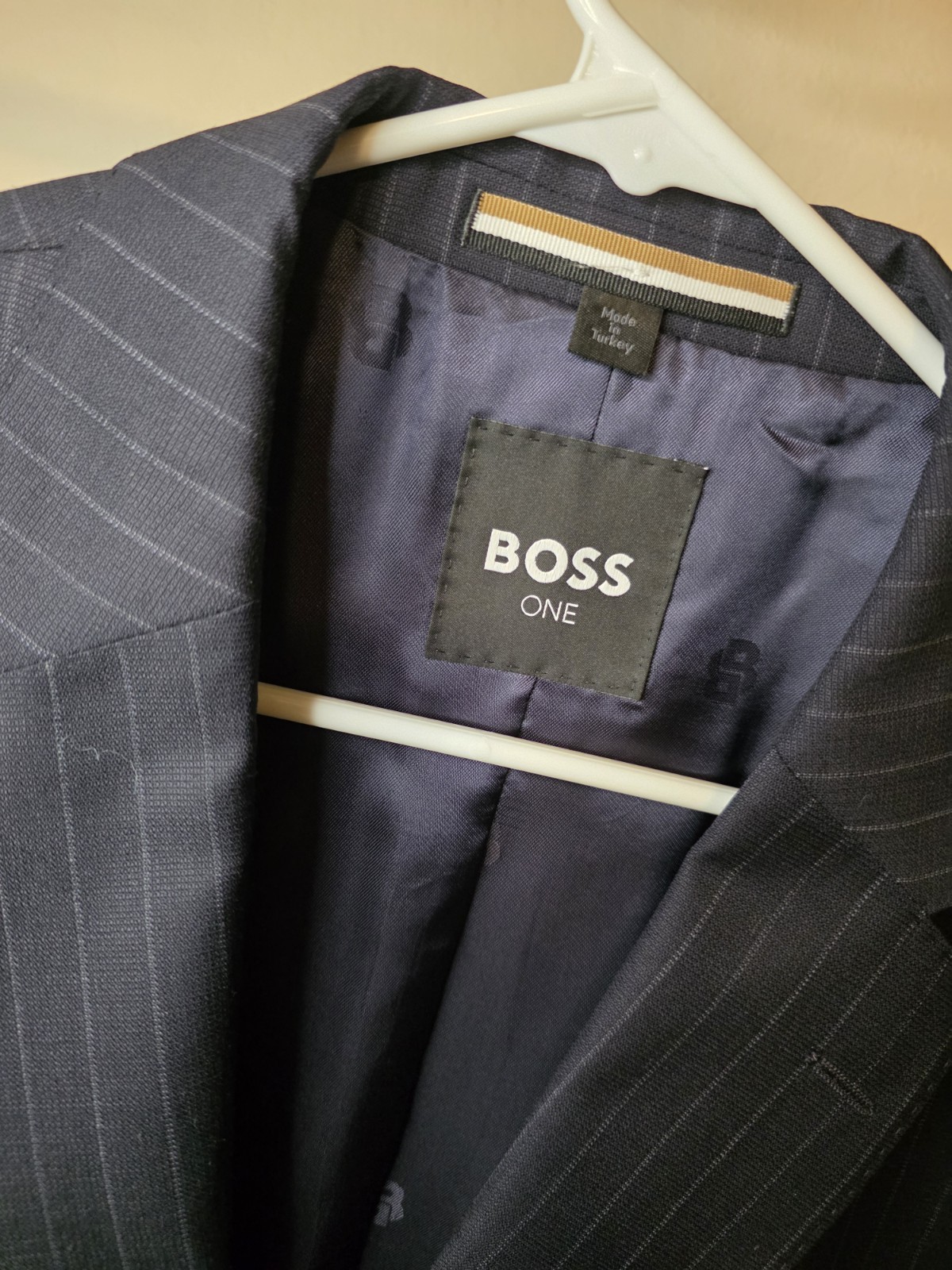 Hugo BOSS Huge Slim Fit Navy Pinstripe Wool Jacket BOSS 40R thumbnail 4