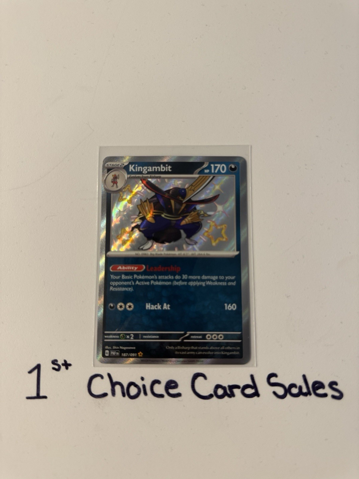Pokemon Card Kingambit 187/091 Paldean Fates Shiny Rare Near Mint