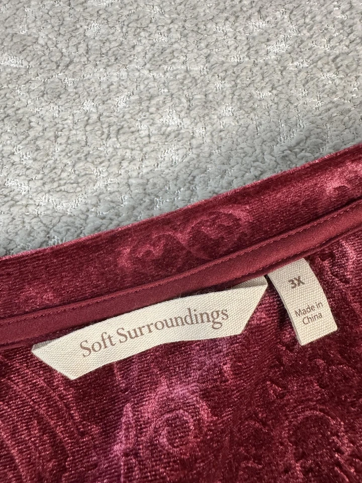 Vestido Soft Surroundings para mujer 3X Borgoña Terciopelo Damasco Manga Larga Cuello Redondo Foto 4 de 4