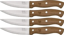 Hen & Rooster Four Piece Jumbo Steak Knife Set Brown Wood Handle - HRI-030