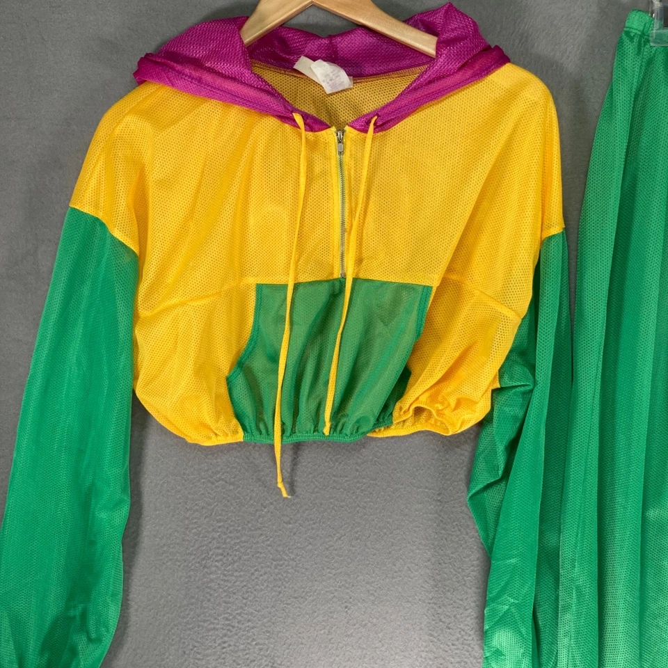 Conjunto de Pantalones con Capucha UO Amarillo Verde Rosa Colorblock Malla Recortada Cremallera L Foto 2 de 4