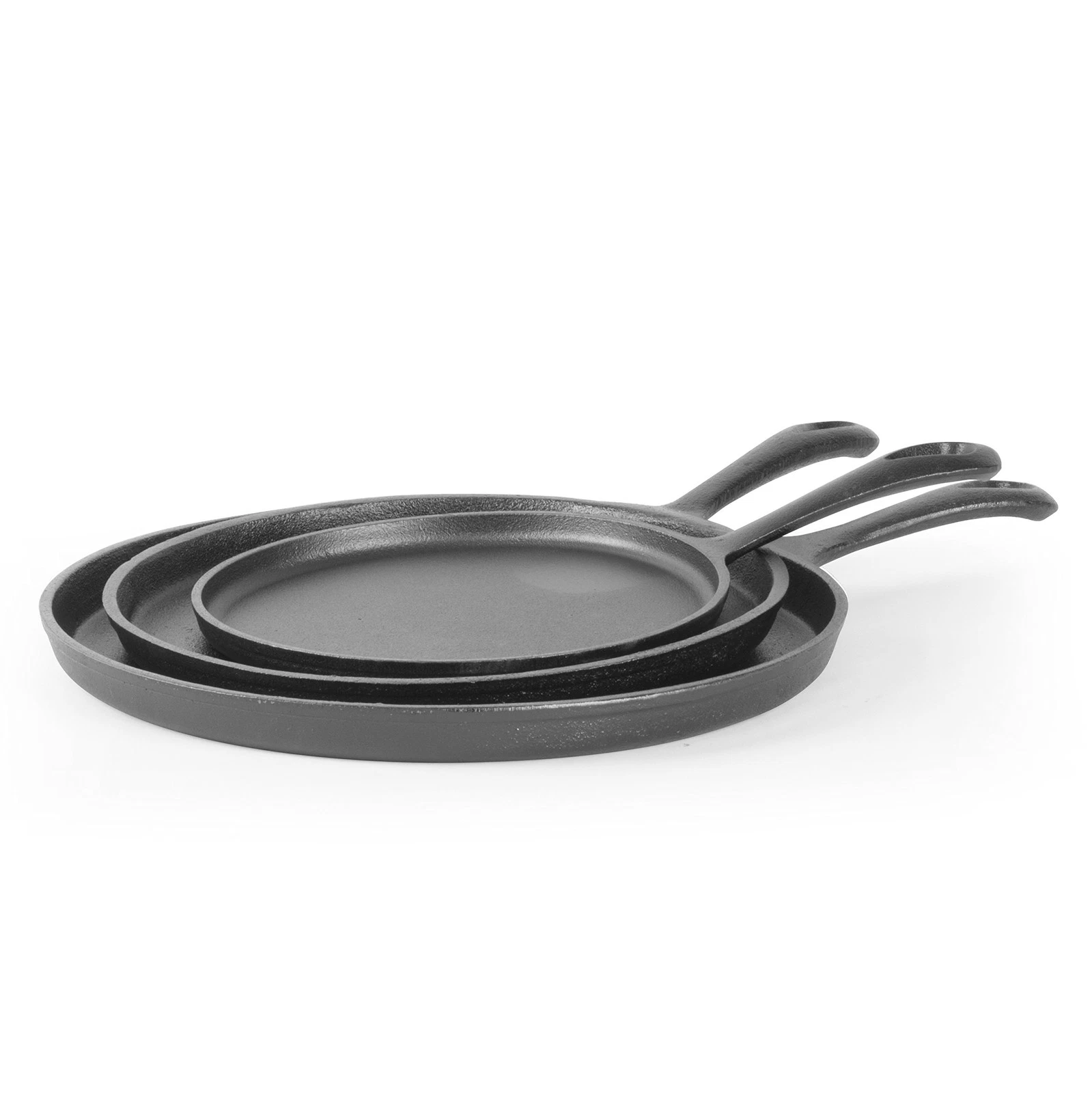 Round Cast Iron Griddle Pan 3-Piece Set – 8-inch 10-inch and 12-inch - Pre-se...