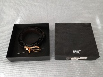 MontBlanc Mans Belt Black Strap Gold Color Two Side 101896 New in Box