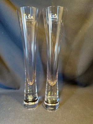 Vintage LSA Moya Handmade Light Pink Crystal Glass Champagne Flutes Set of 2