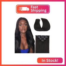 1B Natural Clip in Hair Extensions,22 Inch Soft Real Human Hair 120g 7pcs,Brazil