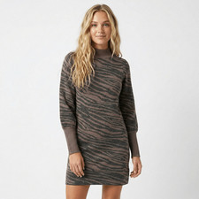 NWT Heartloom Lari Sweater Dress Medium Brown Black Animal Print Mock Neck Mini