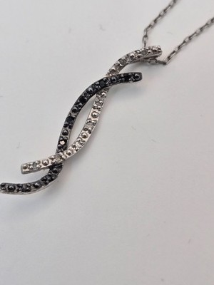 Sterling Silber 925 schwarz & weiß Diamant Twist zierlich modern Halskette 18 Zoll