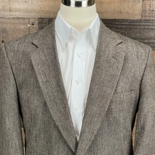 Vintage Wool Silk Sport Coat Men 46R Brown Herringbone Blazer Suit Jacket Casual